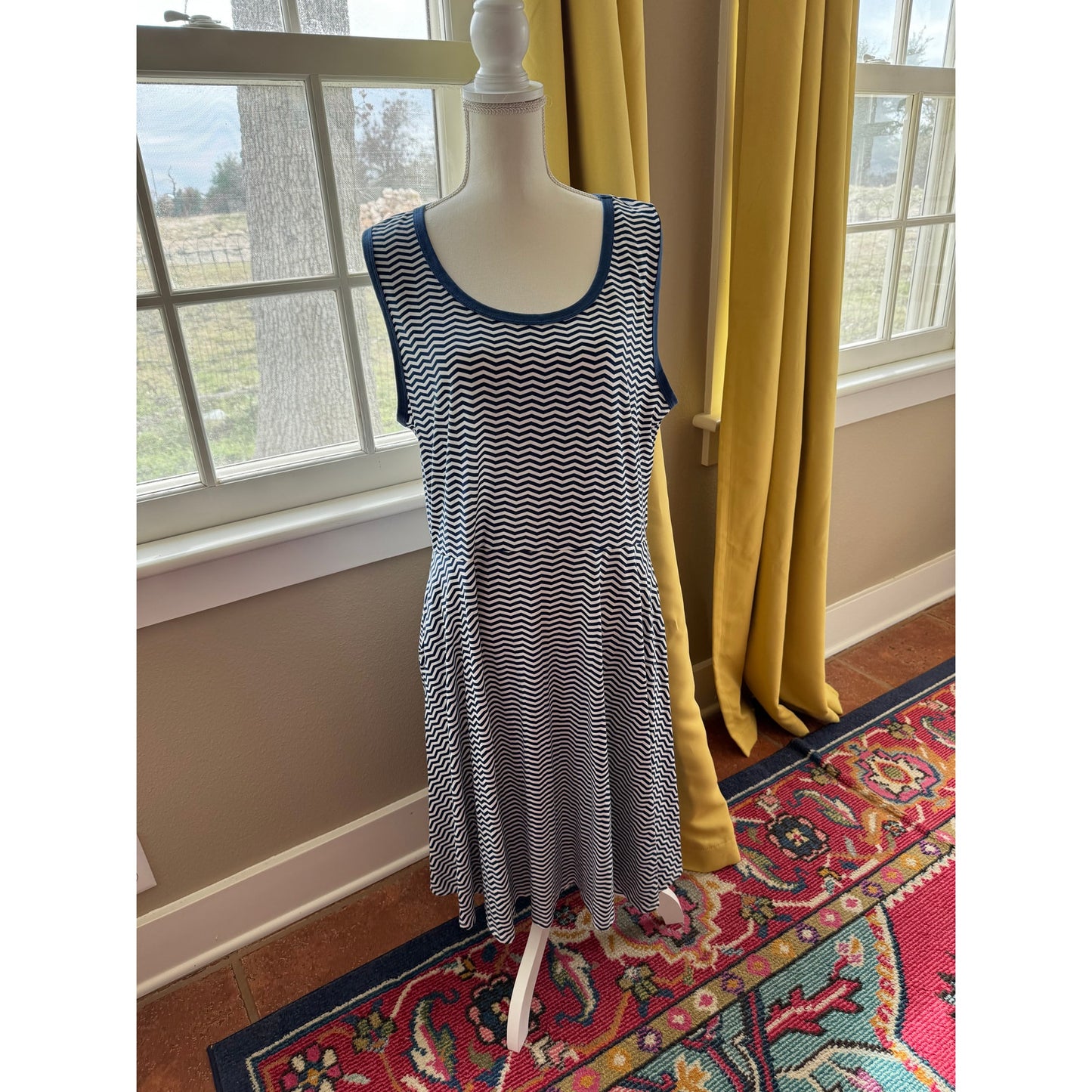 NWOT Blue Lularoe Striped  Sleeveless A-line Knee Length Dress 2XL