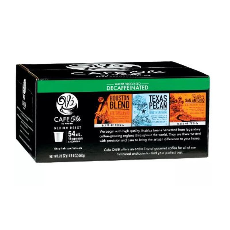 CAFE Olé by H‑E‑B Decaf Houston Blend, Texas Pecan & Taste of San Antonio Coffee Single Serve Cups Variety Pack